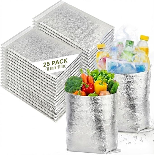 Smilco Reusable Insulation Bags Thermal Box Liners Metalized Liners Lunch Food Box Shopping Bag Insulated Lining Waterproof Insulation Package (25 Pack/ 8 In x 11 In)