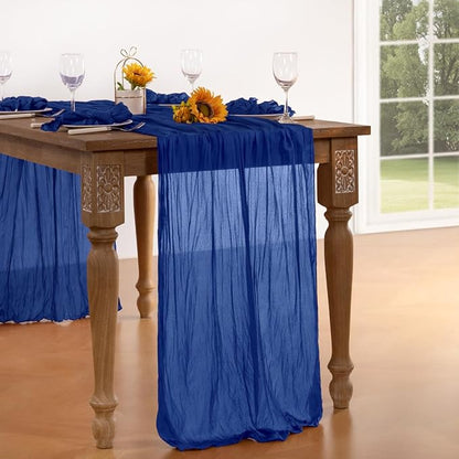 Royal Blue Cheesecloth Table Runner Blue 6 Pack Christmas Table Runnerss Boho Gauze 120 Inches Table Decor for Xmas Holiday Season Parties Weddings Bridal Baby Shower Birthday Parties Decor