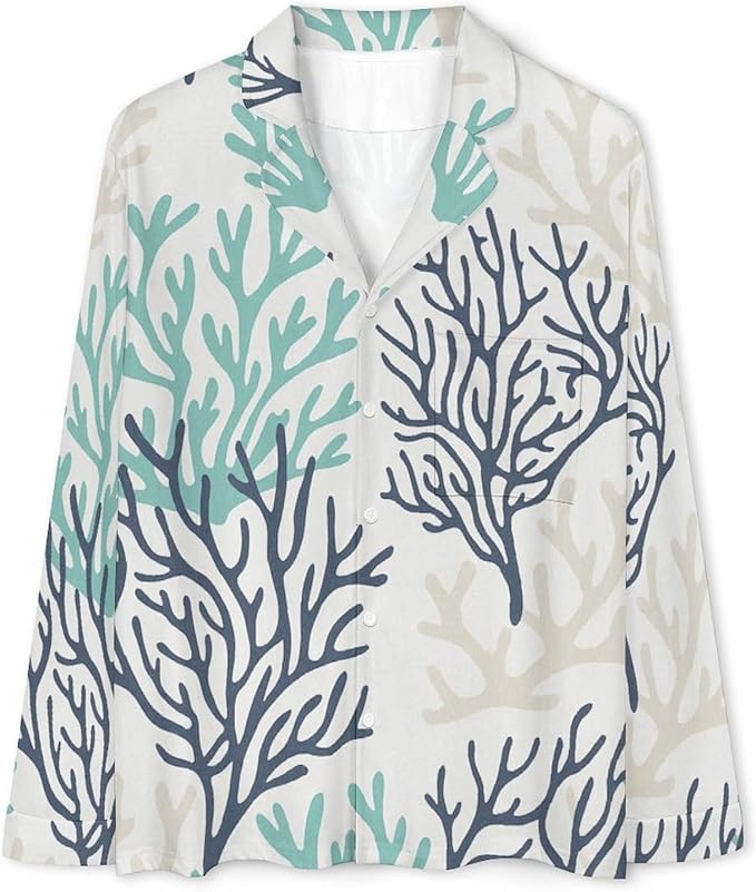 Lemons Leaves Ceramic Style Womens Pajama Set Long Sleeve Pajamas Top And Pants Soft Loungewear Pjs Sets