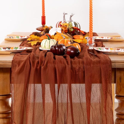 Terracotta Cheesecloth Table Runner Burnt Orange 4 Pack Christmas Table Runners 120 Inches Rust Cheese Cloth Table Decor for Xmas Holiday Season Parties Wedding Bridal Baby Shower Party