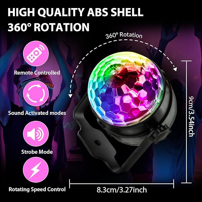 [2-Pack] Disco Ball DJ Party Lights Sound Activated with Remote Control Strobe Lamp 7 Modes Stage Light for Home Room Dance Parties Karaoke Halloween Christmas Birthday Decorations