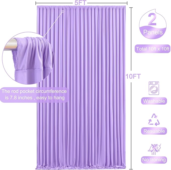 10x10 Lavender Backdrop Curtain for Parties Wedding Wrinkle Free Light Purple Photo Curtains Backdrop Drapes Fabric Decoration for Baby Shower Photoshoot 5ft x 10ft,2 Panels