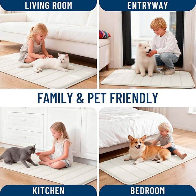 OLANLY Memory Foam Bath Mat 30x20, Super Soft Absorbent Bathroom Rugs, Quick Dry, Machine Washable Shower Floor Rugs, Bathmat Carpet, Bathroom Home Decor Accessories, Ivory