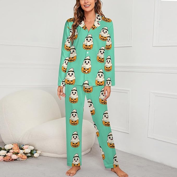 Lemons Leaves Ceramic Style Womens Pajama Set Long Sleeve Pajamas Top And Pants Soft Loungewear Pjs Sets