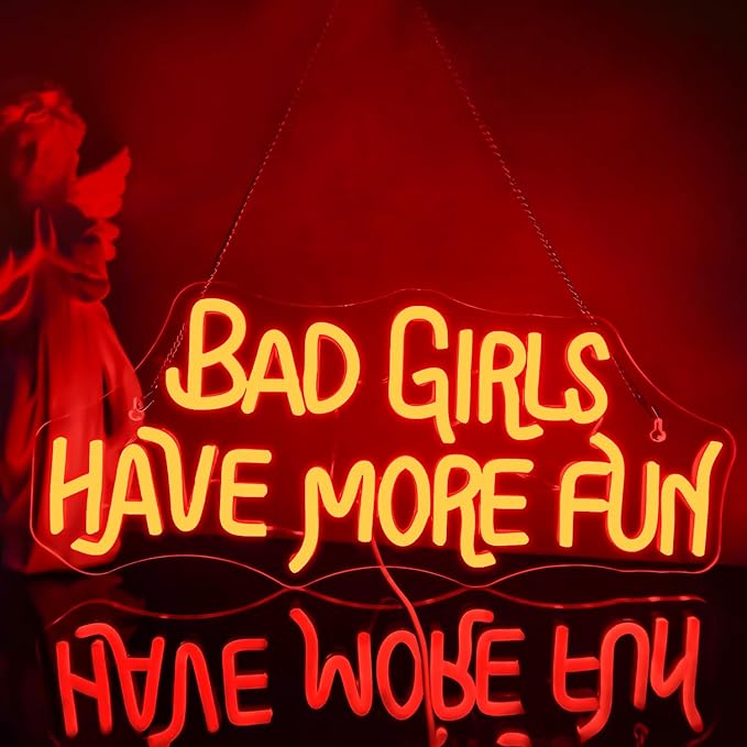 NOSUN Bad Girls Have More Fun Neon Sign Red Happy Halloween Neon Sign LED Wall Decor Hanging Light for Bedroom Living Room Bar Office USB Powered Spooky Scary Youth Holiday Party Gift
