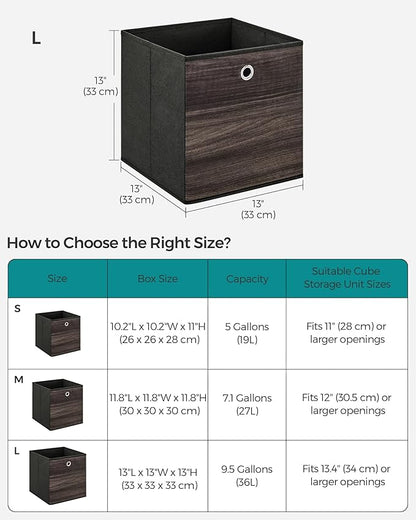 SONGMICS Storage Cubes, Set of 6 Storage Bins with Handles, Foldable Oxford Fabric and Non-Woven Fabric Storage Boxes, 13 x 13 x 13 Inches, Fit Cube Storage Unit, Chestnut Brown URFB133K01
