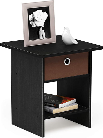 Furinno Dario End Table / Side Table / Night Stand / Bedside Table with Bin Drawer, 1-Pack, Americano/Medium Brown