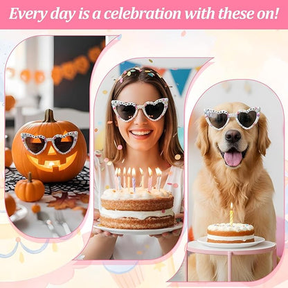 Birthday Glasses for Women, Birthday Girl Heart-Shaped Sunglasses with Pearl, White Stylish Happy Birthdays Sunglasses for Birthdays Party Accessories, Women & Girls Outfit Gift