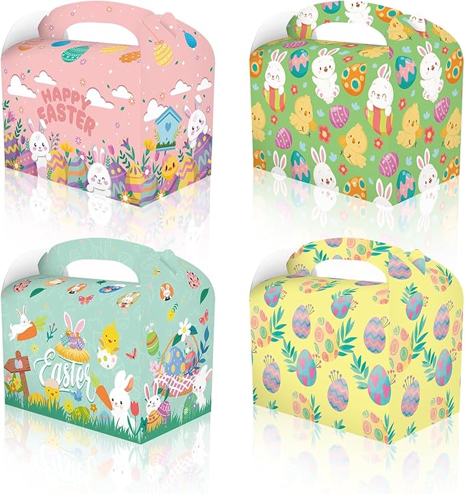 CPTBAG 12 Pack Spring Easter Bunny Party Favors Boxes Easter Egg Candy Goodie Spring Bunny Gift Treat Boxes for Baby Shower,Birthday Party Decorations