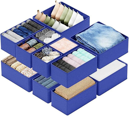 SpaceAid Drawer Organizer for Clothes, 12 Pack Dresser Drawer Organizer Bins, Closet Organizers and Storage Dividers for Clothing, Underwears, Socks (Blue)