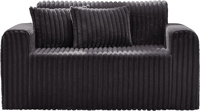 Hobestluk Couch Sofa 2-Seater Foam Sofa Loveseat for Small Spaces Comfy Sofas with Removable Cover Furry Couch with Pillows for Living Room, Bedroom, Apartment, Office (Dark Grey, Loveseat)
