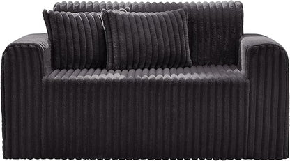 Hobestluk Couch Sofa 2-Seater Foam Sofa Loveseat for Small Spaces Comfy Sofas with Removable Cover Furry Couch with Pillows for Living Room, Bedroom, Apartment, Office (Dark Grey, Loveseat)