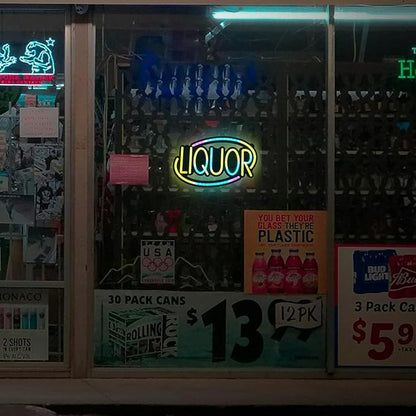 LIQUOR LED Neon Sign for Business,16x9 inch Liquor Stores Sign RGB Bright Led for Window Wall Door VapeSmoke Store