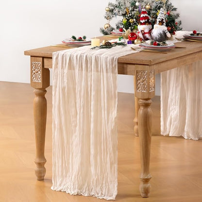 Ivory White Cheesecloth Table Runner 10 Pack Christmas Table Runners Boho Gauze 120 Inches White Cheese Cloth Table Decor for Xmas Holiday Season Parties Weddings Bridal Baby Shower