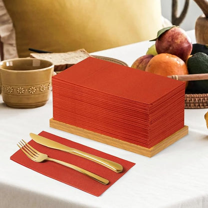 KAMMAK Dinner Napkins Disposbale Terracotta and Orange Cloth Like Paper Napkins with Pocket 100 Pack Wedding Reception Guest Hand Towel for Party Decoration, Bathroon, Kitchen (16.5 x 16.5 inch)