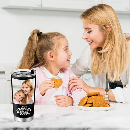Personalized Tumbler with Pictures Text, Custom Photo Stainless Steel Coffee Tumbler, Coffee Travel Cup Mug 20 Oz Custom Gifts for Fathers Day Christmas Birthday for Dad Mom Kids