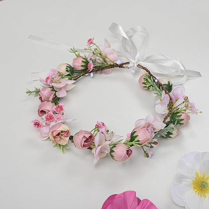 Vividsun Wedding Bridal Green Leaf Flower Crown Eucalyptus Floral Crown Maternity Photo Props (E/pink crown)