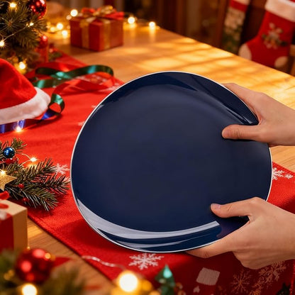 KIRE 200PCS Blue Plastic Plates with Silver Rim - Navy Blue Plastic Plates Include 100 Dinner & Dessert Plate - Heavy Duty Dark Blue Disposable Plate for Hanukkah/Parties/Wedding