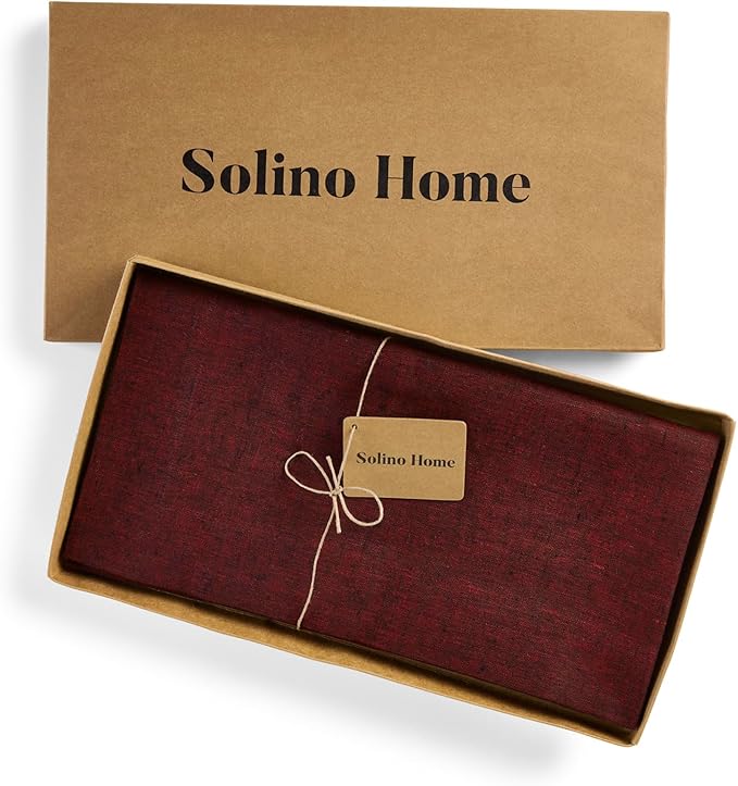 Solino Home Square Linen Tablecloth 52 x 52 Inch - 100% Pure Linen Red Garnet Table Throw - Athena, Machine Washable Tablecloth for Fall, Autumn, Holiday, Winter, Christmas, New Year