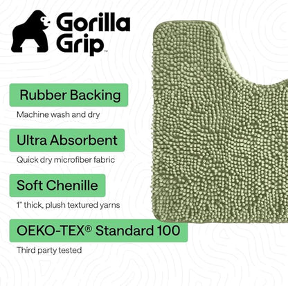 GORILLA GRIP Bathroom Rug Sets, Soft Chenille 2 Piece Area Rugs Set, Toilet Base Mat and 30x20 Carpet, Absorbent Microfiber Washable Mats Dry Quickly, Home Décor and Bath Room Accessories Sage Green