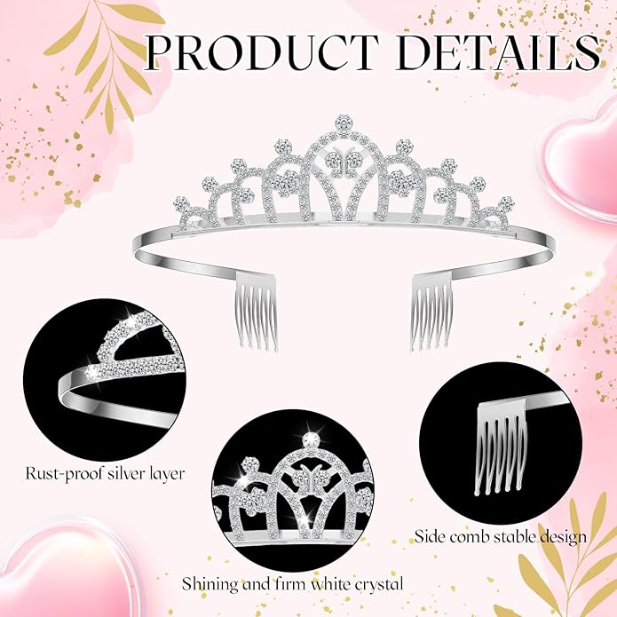 Remuuly 12 Pcs Princess Tiara for Women Silver Queen Tiara Rhinestone Hair Accessories, Princess Headbands Bulk for Bridal Wedding Birthday Prom Christmas Party, with Comb