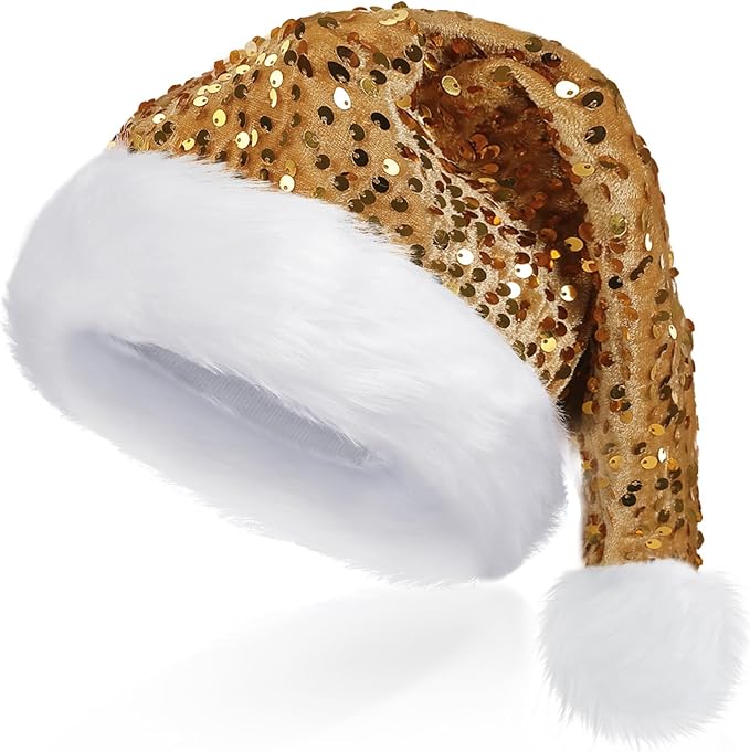 Queenmore Adult's Christmas Santa Claus Hat, Plush Santa Cap, Velvet Headwear, Lined and Fabric-Shedding Resistant