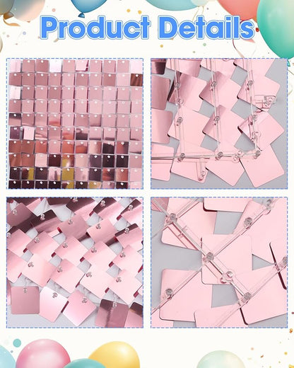 Pink Shimmer Wall Backdrop 24 Panels Cover 6 x 4 Ft, Photo Backdrops for Wedding,Anniversary,Birthday,Party Decoration
