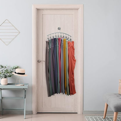 Legging Organizer for Closet, Metal Yoga Pants Hanger w/Rubber Coated 1 Pack w/10 Clips Hold 10 Leggings, Hangers Space Saving Hanging Closet Organizer for Closet Organizers and Storage-Gray