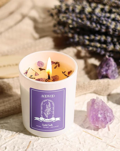 AOOVOO Lavender Candles Set for Women - 4 Pack Candles for Home Scented, 28 oz 200 Hour Long Lasting Aromatherapy Candle with Crystals Inside, Birthday Gifts Christmas Candle for Women Mom