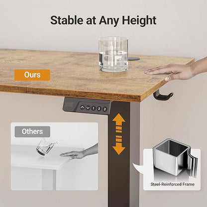 Claiks Electric Standing Desk, Adjustable Height Stand up Desk, 48 * 24 Inches Sit Stand Home Office Desk with Splice Board, Black Frame/Vintage Brown Top