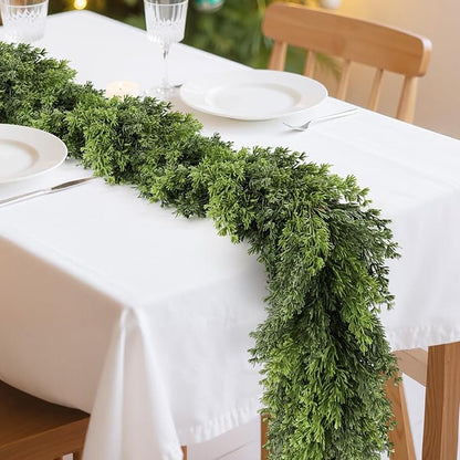 Real Touch Cedar Garland, Christmas Artificial Realistic Faux Cypress Pine Garlands, Christmas Greenery Garland Decorations for Mantle, Table, Stairs, Doorframe, Fireplace, Winter Garlands(9FT)