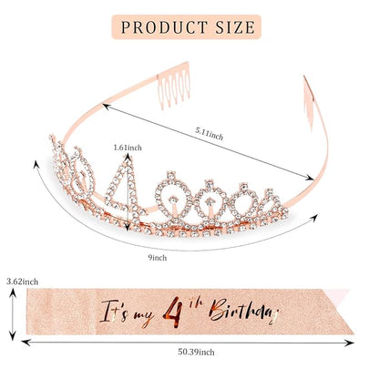 CIEHER 4th Birthday Crown + 4th Birthday Sash + Pearl Pin Set, It's My 4th Birthday Sash, 4 Birthday Tiara, 4th Birthday Decorations for Girls, 4th Birthday Gifts