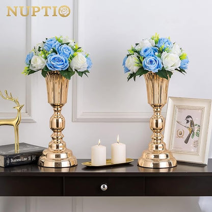 NUPTIO Flower Centerpieces for Wedding Tables: Blue & White Artificial Flower Ball Arrangement for Weddings Party - 2 Pcs Fake Floral Rose for Birthday Bridal Shower Decorations