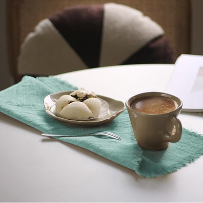 Handmade Cloth Napkins 100% Cotton Napkins with Fringe，Delicate Handmade Cloth Napkins for Dinners, Parties, Weddings and More，18 x 18 Inch Set of 12 - Turquoise