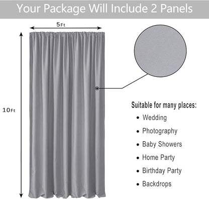 Hiasan Silver Grey Backdrop Curtains for Parties, Polyester Photography Backdrop Drapes for Family Gatherings, Wedding Decorations, 5ftx10ft, Set of 2 Panels