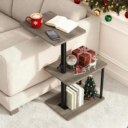 Swivel Side Table for Couch Arm, Height Adjustable C Table for Recliner or Bed, Tv Trays with Storage Shelf for Small Spaces- Small Nightstand Table for Living Room, Bedroom