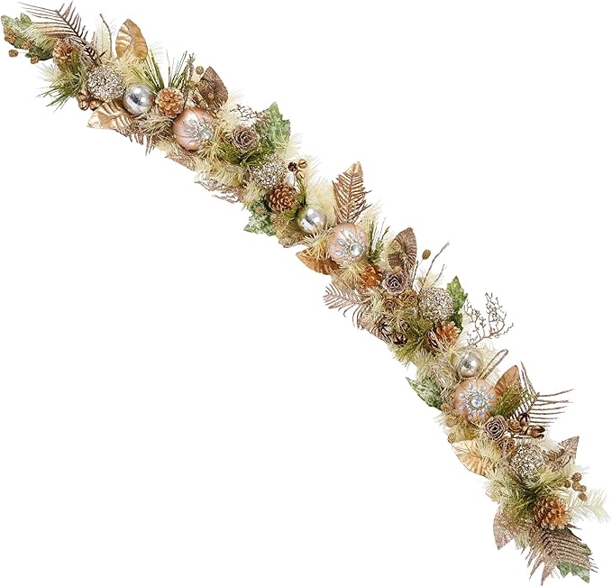 5 ft Christmas Garland for Mantle Unlit Garland for Stairs Railing, Banister, Staircase, Fireplace, for Table No Light, Garland Decor Frosted Red Poinsettia Holiday Tree (Sage Green Gold)