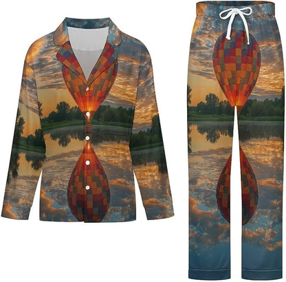 Lemons Leaves Ceramic Style Womens Pajama Set Long Sleeve Pajamas Top And Pants Soft Loungewear Pjs Sets