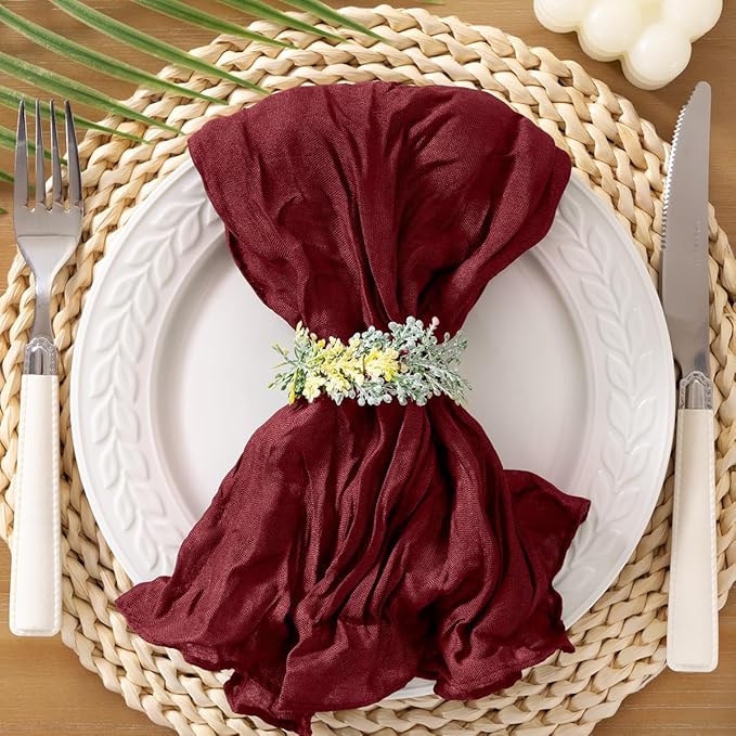 Socomi Burgundy Cheesecloth Napkins Fall Thanksgiving Cheese Cloths Gauze Set of 50 Boho Washable Dinner Table Napkins for Wedding Party Baby Shower Birthday Party Decor