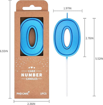 PHD CAKE 2.76 Inch Luxe Blue 0 Number Birthday Candles, Blue Number Candles, Cake Number Candles, Party Celebration