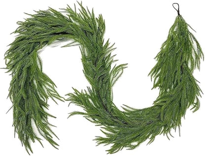 12ft Christmas Garland Table Garland Real Touch Norfolk Pine Garland, Artificial Faux Greenery Garlands for Wedding Mantle Indoor Home Decor Xmas Holiday Seasonal