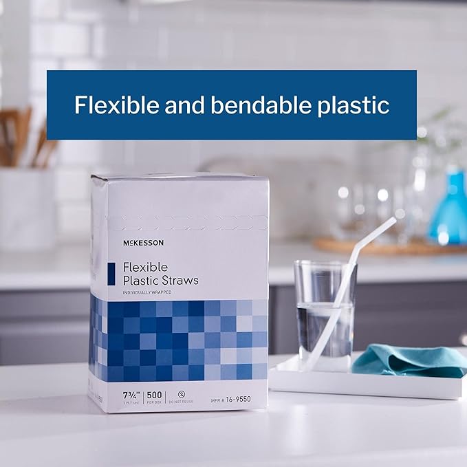 McKesson Flexible Plastic Straws, Individually Wrapped, 7 3/4 in, 500 Count