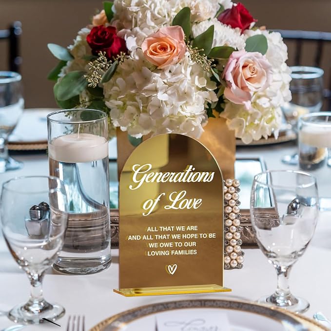 Acrylic Wedding Sign, Bridal Shower Decorations, Generations of Love Sign for Ceremony, Modern Font Table Signs, Gold Mirror Arched Acrylic Tabletop Signs for Wedding Reception and Event Party