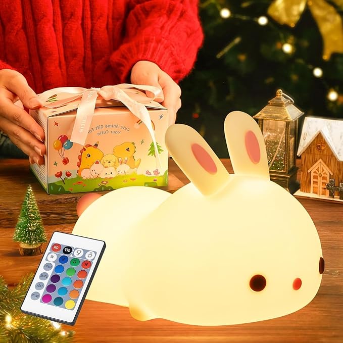 One Fire 【Gifts Package】 Bunny Night Light for Kids Lamp, 16 Colors & Remote Rechargeable Kids Night Lights for Bedroom, Cute Gifts for Girls Gifts for Women