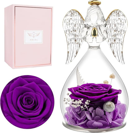 Miofula Preserved Flower Rose Birthday Gifts for Mom, Angel Figurines with Forever Real Rose Gifts for Her Mom Grandma, Angels Gifts for Mothers Day Christmas Anniversary Thanksgiving Birthday