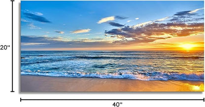 Aibonnly Wall Art Canvas Painting Seaside Sunset over the beaches 1 Piece blue sea view Ocean Picture Poster Print Framed and Stretched Ready to Hang for Living Room Bedroom Kitchen Office
