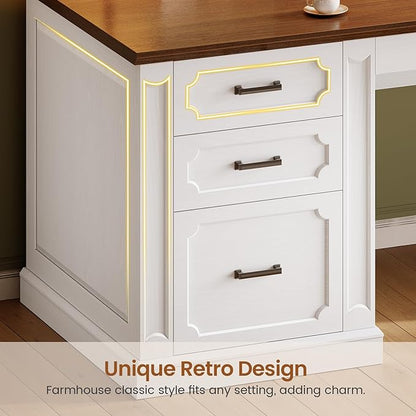 SEDETA 70.9" Executive Desk, Farmhouse Office Desk with Drawers and Storage Cabinet, Power Outlet, Computer Deskfor Home Office, Work Study Writing, White