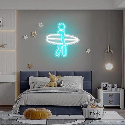 Surfer Neon Sign for Home Décor, Surfboard Neon Light for Wall Decor, Surfing Led Sign, Gym Room Bedroom Decoration, Sports Neon Signs, Men Women Boys Birthday Christmas Gifts Size 16''