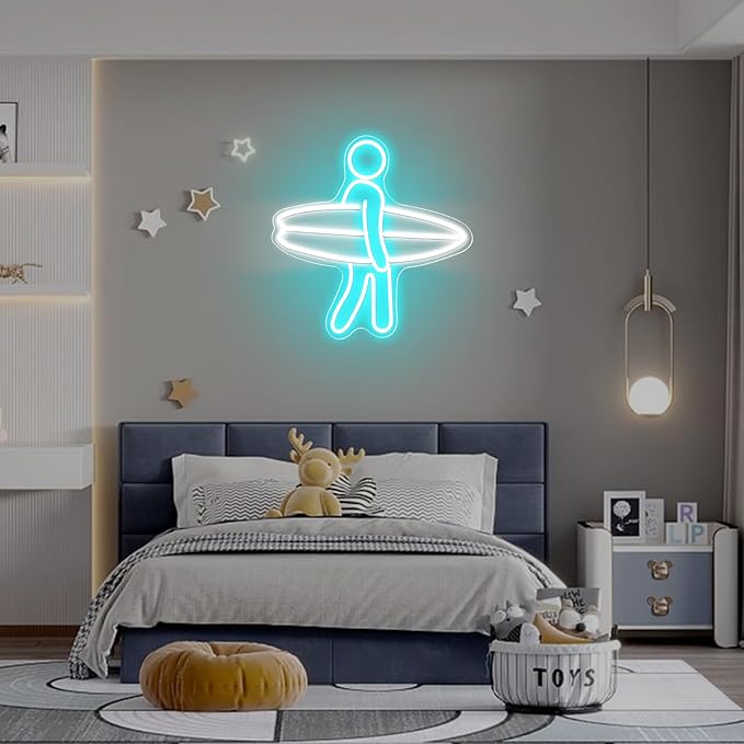Surfer Neon Sign for Home Décor, Surfboard Neon Light for Wall Decor, Surfing Led Sign, Gym Room Bedroom Decoration, Sports Neon Signs, Men Women Boys Birthday Christmas Gifts Size 12''