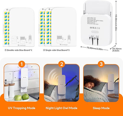 Mosalogic Indoor Fruit Fly Traps Smart Gnat Trap for House Indoor with Motion Sensor Night Light-3 Modes,Silent,600 Sqft Coverage,Catches Fruit Flies,Gnats,Moth, 1 Device with 5 Refills White